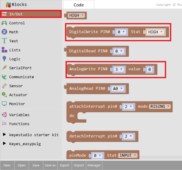 mixly in/out block programming