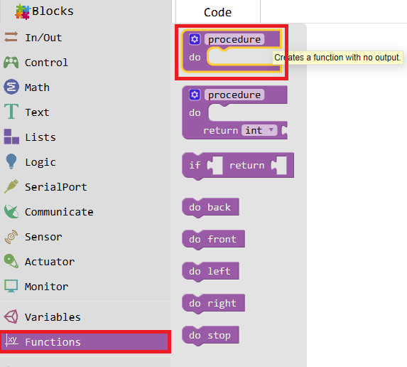 mixly block programming procedure block