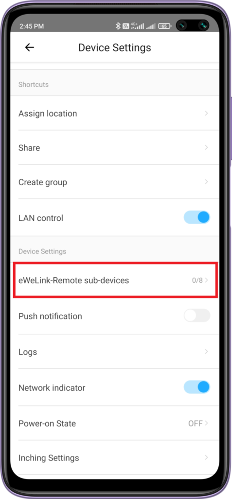 ewelink remote sub-devices